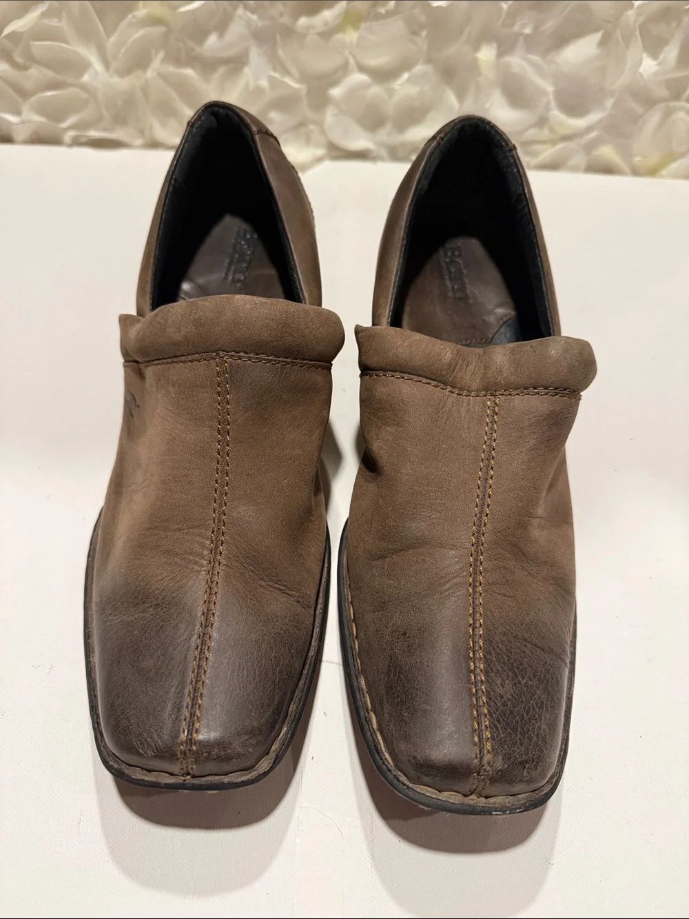 Born Taupe-Brown Leather Slip-On Loafers